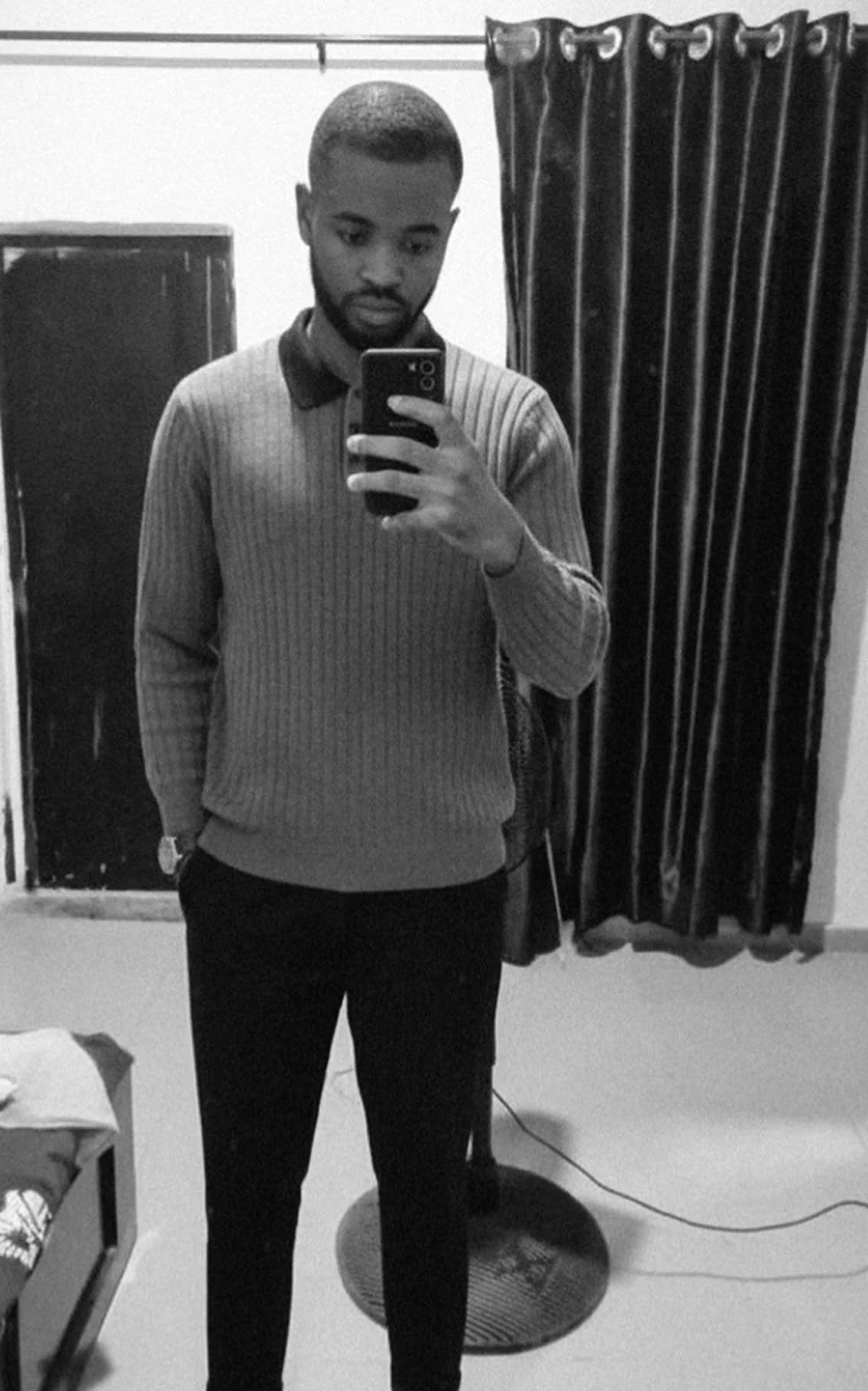 Veek in a black and white mirror portrait