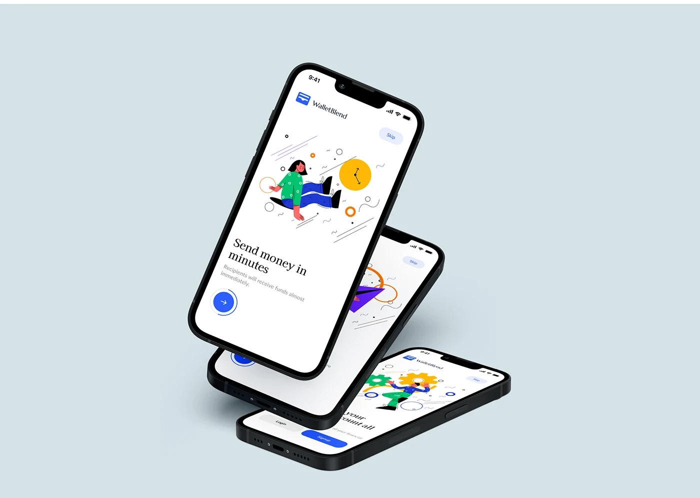 onboarding screens of the walletblend app